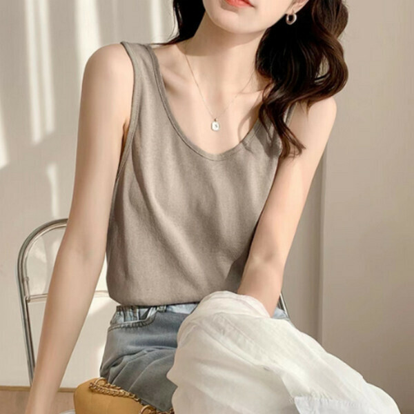 Snowflake linen cotton thin loose sleeveless T-shirt camisole【Milk coffee apricot】【One size 95-130 pounds】