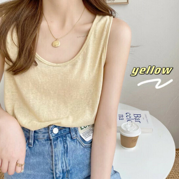 Snowflake linen cotton thin loose sleeveless T-shirt camisole【Cream yellow】【One size 95-130 lbs】