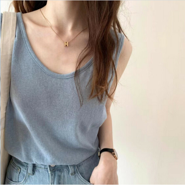 Snowflake linen cotton thin loose sleeveless T-shirt camisole【Light Blue】【One size 95-130 lbs】