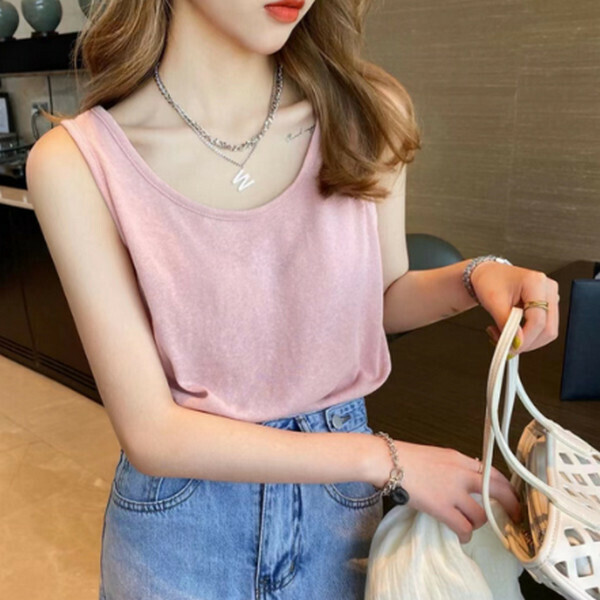Snowflake linen cotton thin loose sleeveless T-shirt camisole【Orange Pink】【95-130 lbs one-size-fits-all】