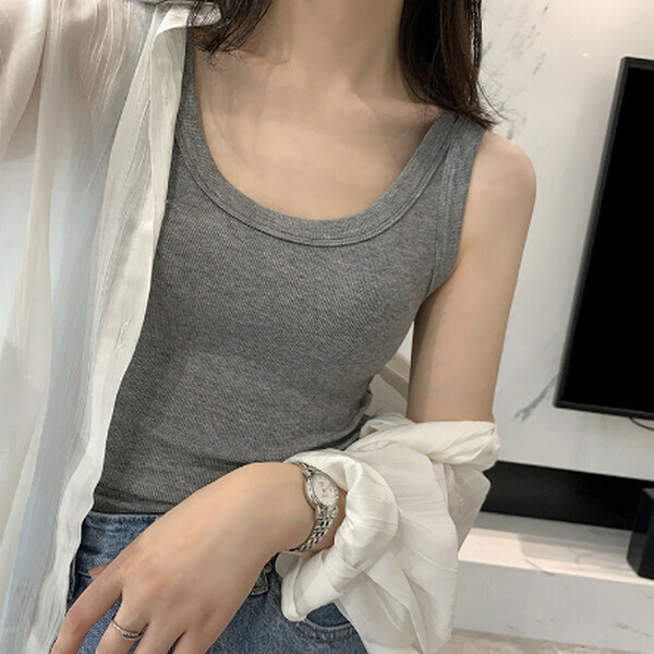 Threaded cotton thin loose sleeveless T-shirt camisole【Light Gray】【One size 95-130 lbs】