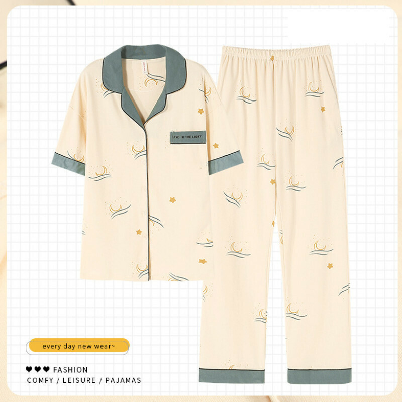 Short sleeve and long pants pajama set [M-XXXL size ZY-8563] [Contact customer service to confirm the shipping size after placing an order]