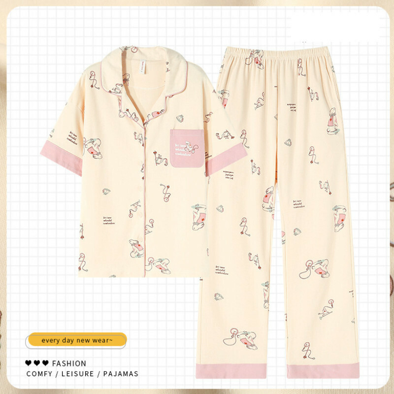 Short sleeve and long pants pajama set [M-XXXL size ZY-8564] [Contact customer service to confirm the shipping size after placing an order]