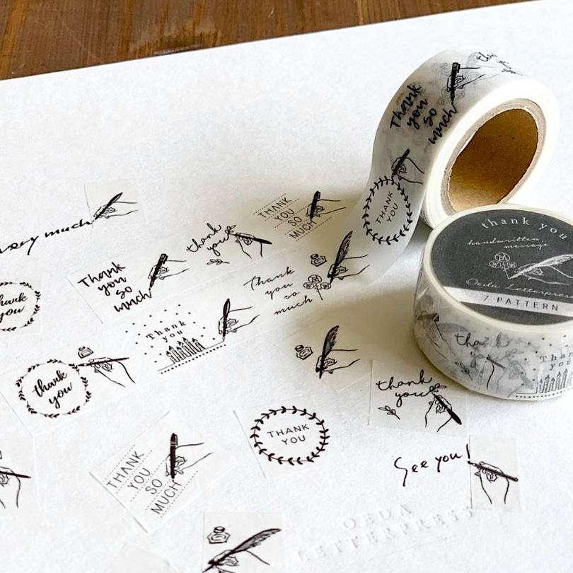 Oeda Letterpress Washi Tape－Handwritten Thank you | **1m Length**