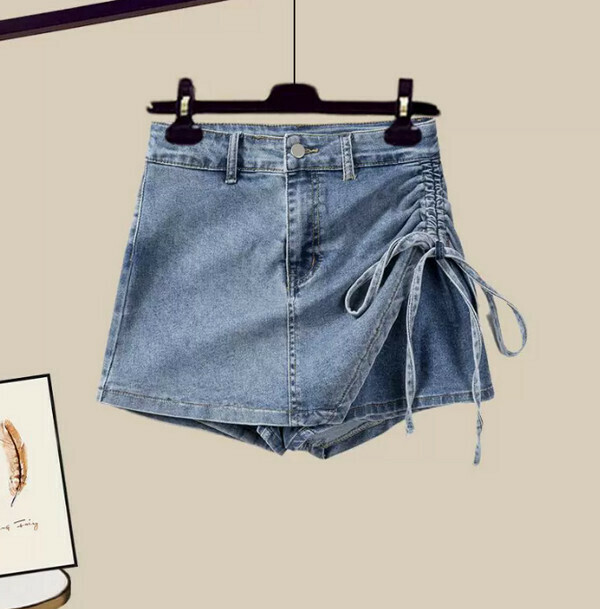 Drawstring Denim Short Pants#Single Piece (Blue) (M-4XL) (Contact customer service to confirm size after placing an order) 