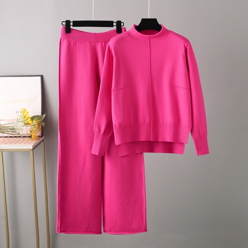 Temperament casual knitted sweater set (one-size-fits-all top + pants rose)