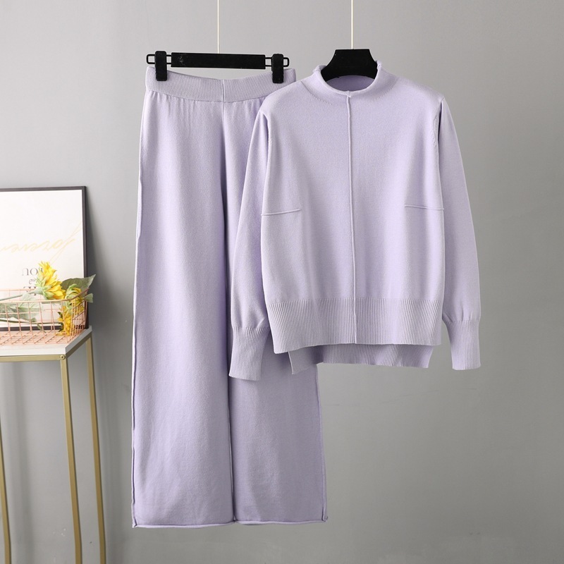 Temperament casual knitted sweater set (one size top + pants light purple)