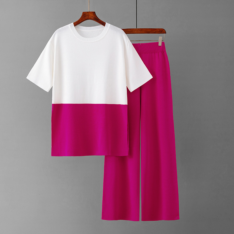 Temperament casual knitted sweater set (one-size-fits-all top + pants rose)