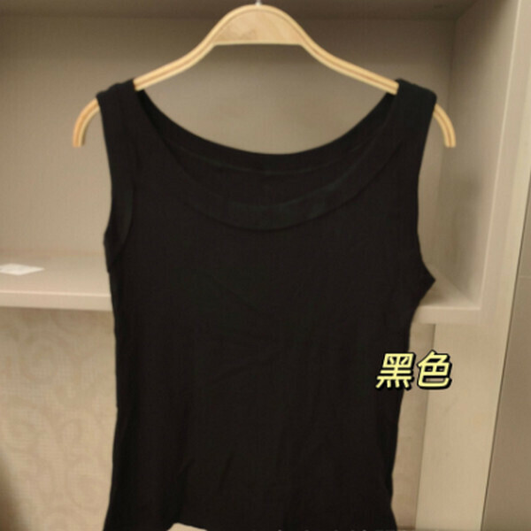Round Neck Threaded Cotton Camisole [Classic Black] [One Size 80-130 lbs]