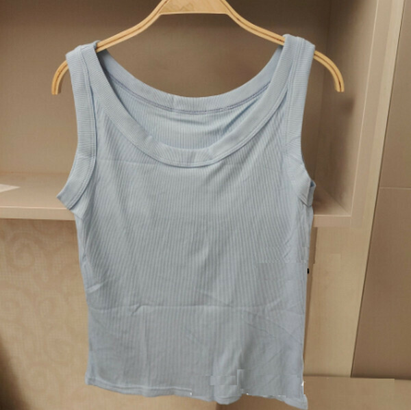 Round neck threaded cotton camisole anti-light vest [sky blue] [80-130 pounds one size]