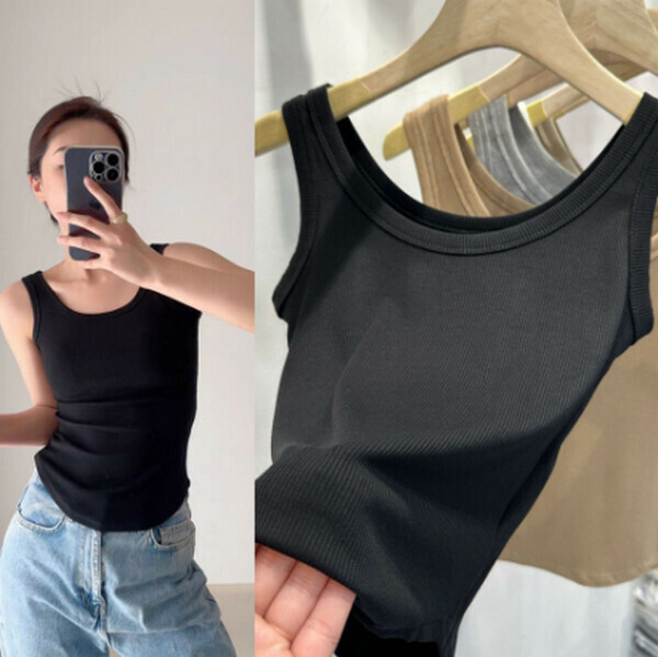 Round neck threaded cotton camisole anti-light vest [hem arc black] [80-130 pounds one size]
