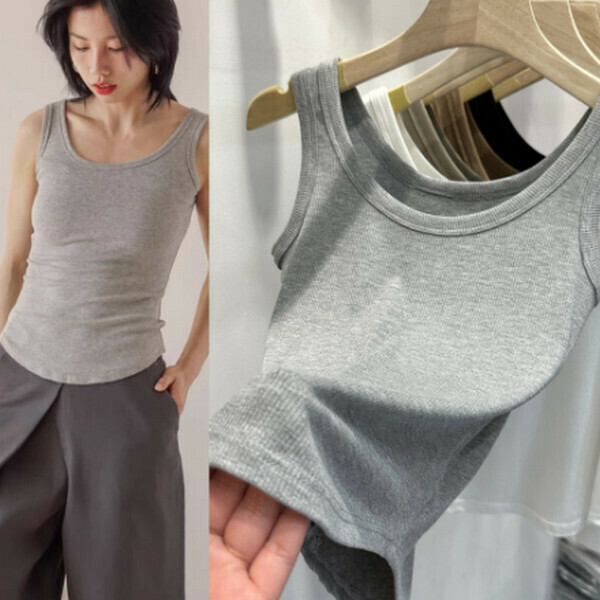 Round neck threaded cotton suspender anti-light vest [hem arc gray] [80-130 pounds one size]