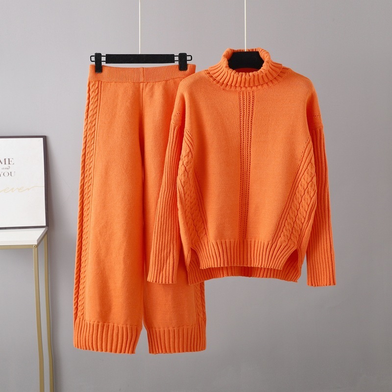 Temperament Casual Knit Sweater Set (One-size-fits-all Top + Pants Orange)