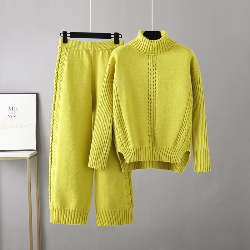 Temperament casual knitted sweater set (one-size-fits-all top + pants fruit green)