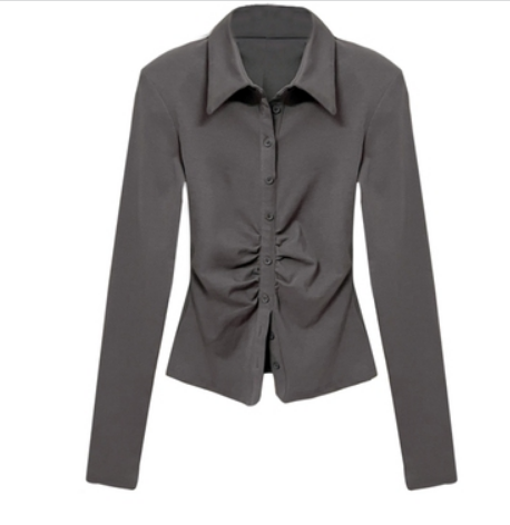 Tight Stretch Slim Long Sleeve Blouse (Dark Gray) (Size: S-XXL) (Contact Customer Service to Confirm Shipping Size After Placing an Order)