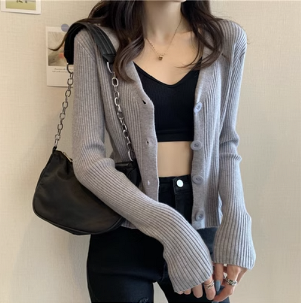 Sweater Versatile Gentle Knit Cardigan (Gray) (Size: One Size)
