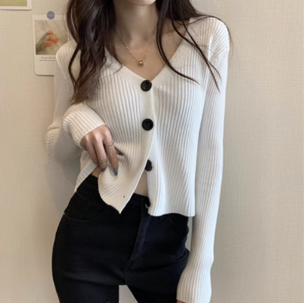 Sweater Versatile Gentle Knit Cardigan (White) (Size: One Size)