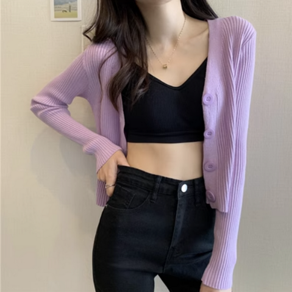 Sweater Versatile Gentle Knit Cardigan (Purple) (Size: One Size)