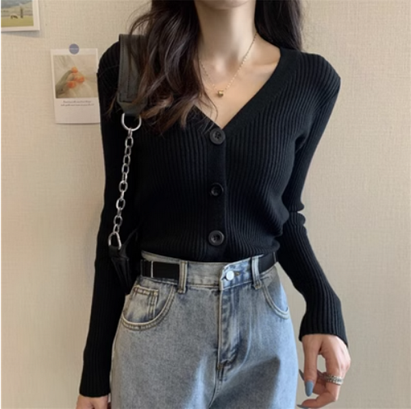 Sweater Versatile Gentle Knit Cardigan (Black) (Size: One Size)