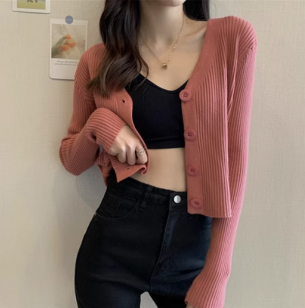 Sweater Versatile Gentle Knit Cardigan (Pink) (Size: One Size)