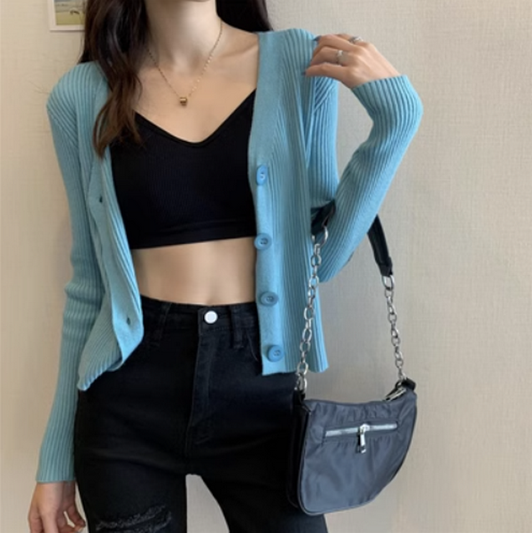 Sweater Versatile Gentle Knit Cardigan (Aqua Blue) (Size: One Size)