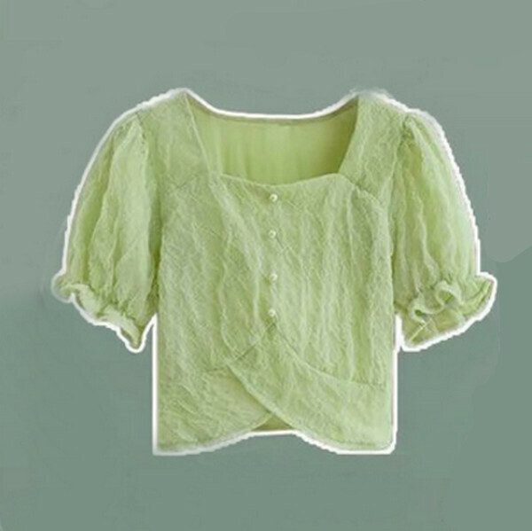 Women's Clothing - Square Neck Short Sleeve #Single Piece (Green) (M-4XL) (Contact customer service to confirm size after placing an order) 