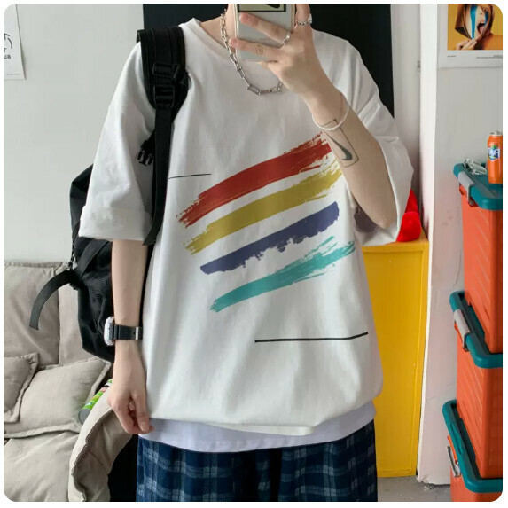 Rainbow Short Sleeve T-Shirt Man (White [S_5XL Size] (Contact customer service to confirm the shipping size after placing an order)