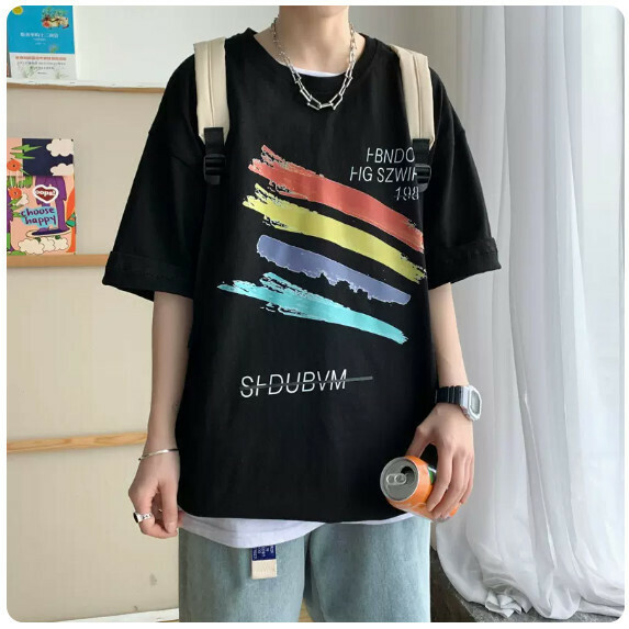 Rainbow Short Sleeve T-Shirt Men's (Black [S_5XL Size] (Contact customer service to confirm the shipping size after placing an order)