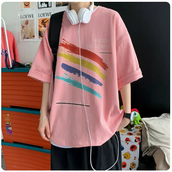 Rainbow Short Sleeve T-Shirt Men's (Pink, S_5XL size) (contact customer service to confirm the shipping size after placing an order)