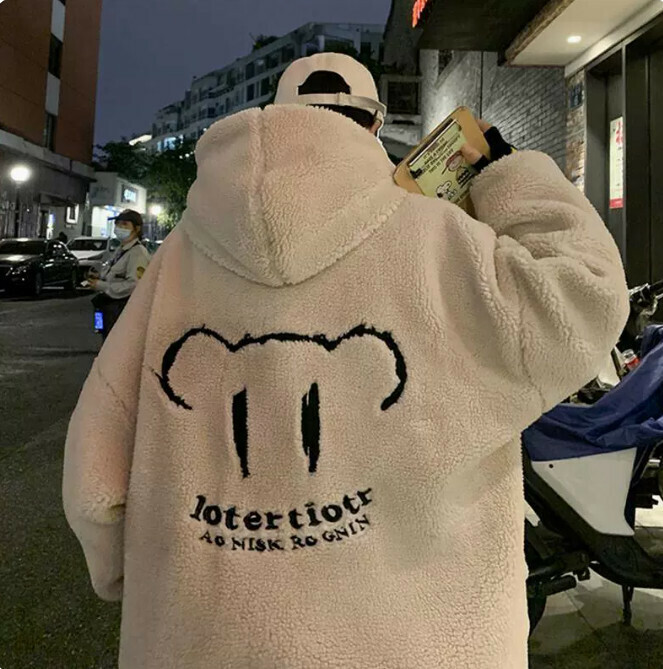 熱賣羊羔毛外套男（米色 尺碼：M-2XL）（下單後聯絡客服確認發貨尺碼）
