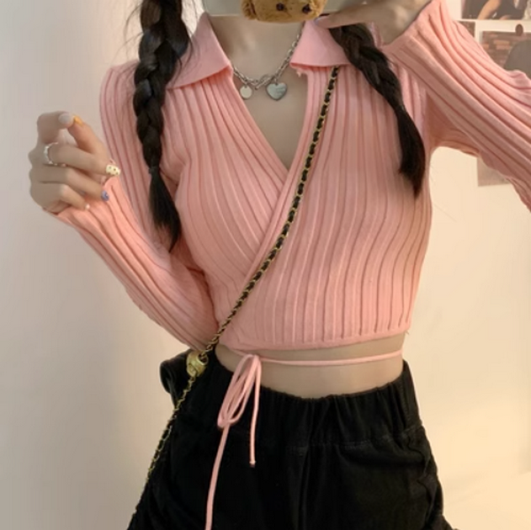 Strappy Sweater Cardigan - Pink (Size: One Size)