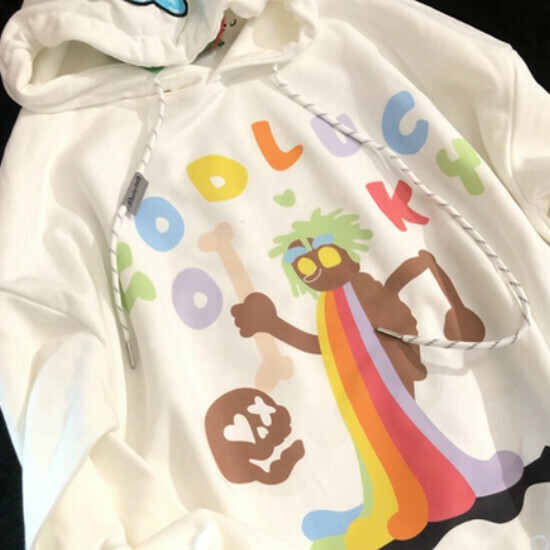 熱賣卡通彩虹骷髏情侶衛衣【白色】【S-XL碼】(下單後請聯絡客服確認發貨尺碼)     