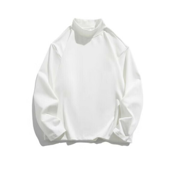 Simple solid color half-height neck long sleeve T (ivory white) [S-2XL size] [Contact customer service to confirm the shipping size after placing an order]