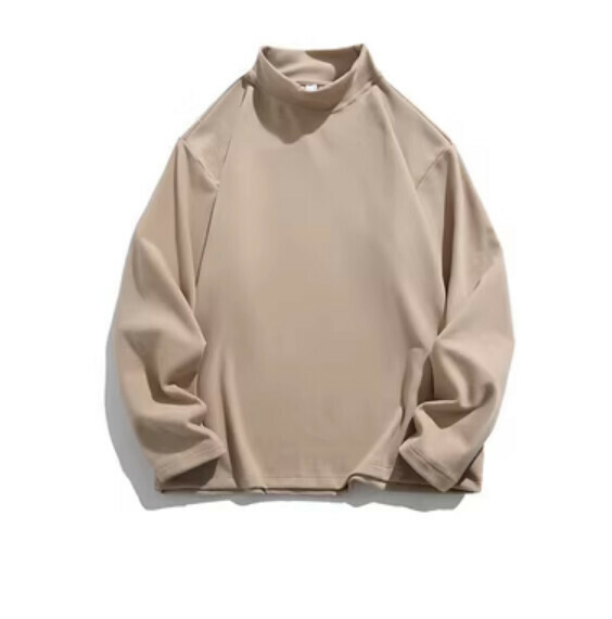 Simple solid color half-high neck long sleeve T (sand brown) [S-2XL size] [Contact customer service to confirm the shipping size after placing an order]