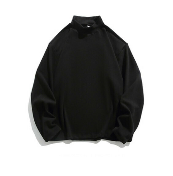 Simple solid color half-high neck long sleeve T (matte black) [S-2XL size] [Contact customer service to confirm the shipping size after placing an order]