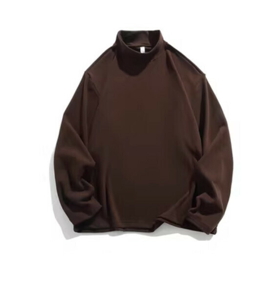 Simple solid color half-high neck long sleeve T (tan) [S-2XL size] [Contact customer service to confirm the shipping size after placing an order]
