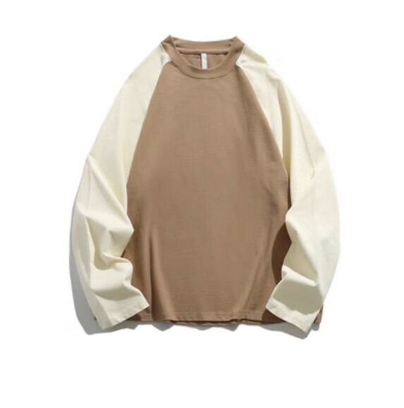 Contrast stitching long sleeve T (tan) [S-2XL size] [Contact customer service to confirm the shipping size after placing an order]