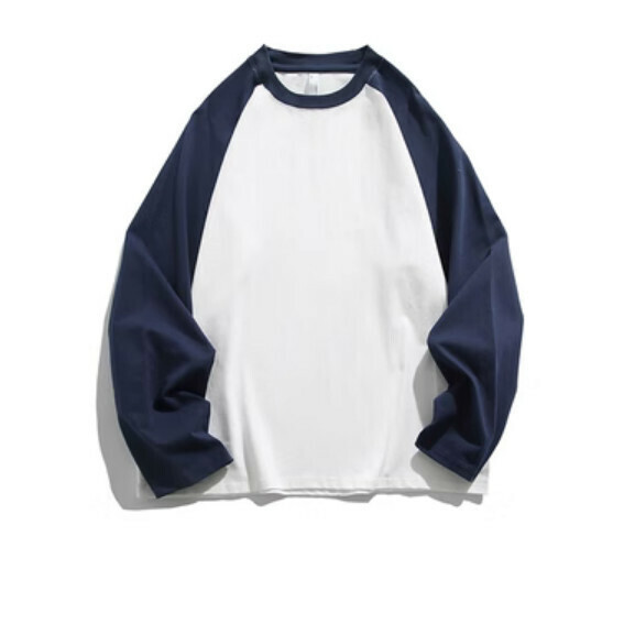 Contrast stitching long sleeve T (deep sea blue) [S-2XL size] [Contact customer service to confirm the shipping size after placing an order]