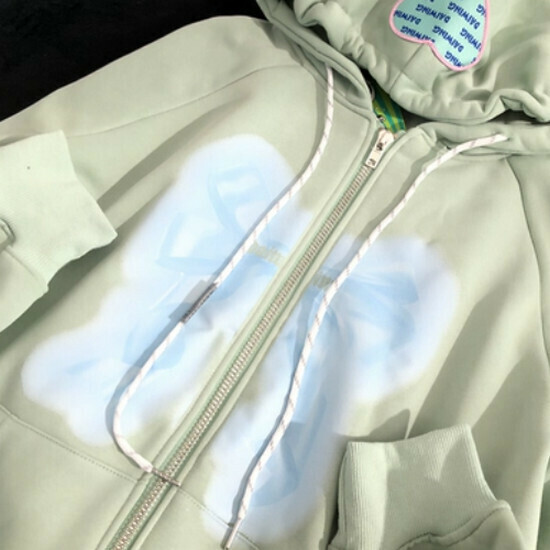 熱賣氣泡蝴蝶拉鏈情侶衛衣【綠色(加厚)】【S-XL碼】(下單後請聯絡客服確認發貨尺碼)