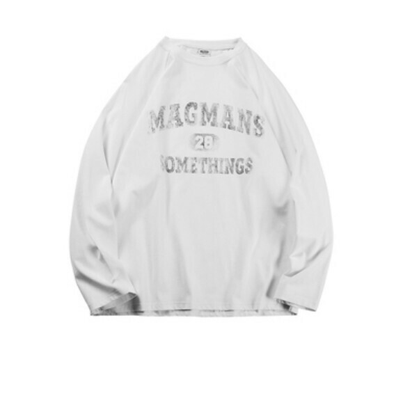 Monogram print long sleeve T (white) [S-2XL size] [Contact customer service to confirm the shipping size after placing an order]