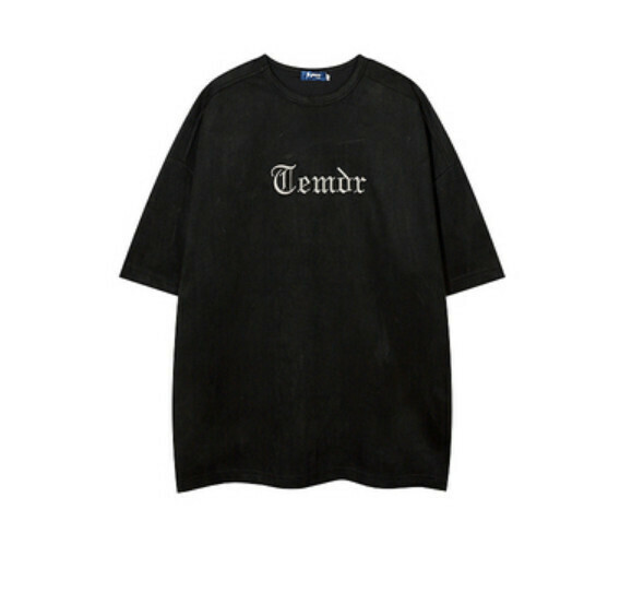 Monogram embroidered suede short sleeve T (black) [S-4XL size] [Contact customer service to confirm the shipping size after placing an order]