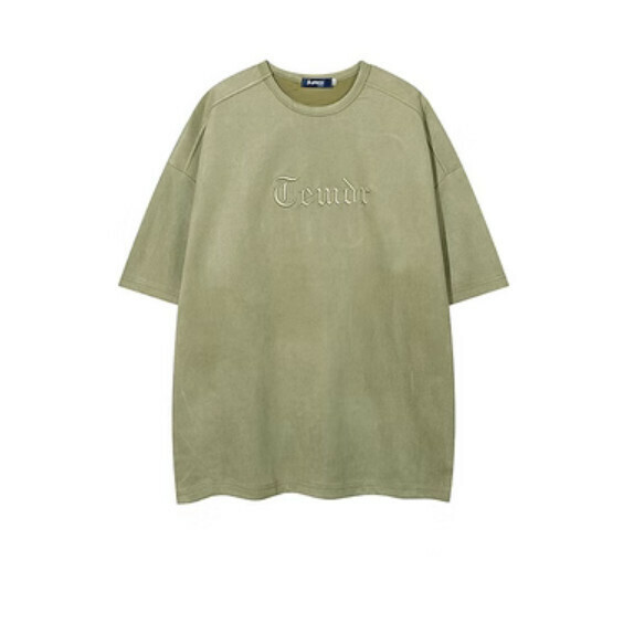 Monogram embroidered suede short sleeve T (green) [S-4XL size] [Contact customer service to confirm the shipping size after placing an order]