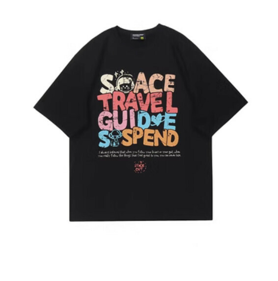 Aged letter print short sleeve T (black) [S-XL size] [Contact customer service to confirm the shipping size after placing an order]