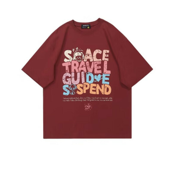 Distressed letter print short sleeve T (jujube red) [S-XL size] [Contact customer service to confirm the shipping size after placing an order]