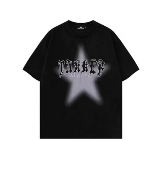 Retro letter embroidery short sleeve T (black) [S-XL size] [Contact customer service to confirm the shipping size after placing an order]