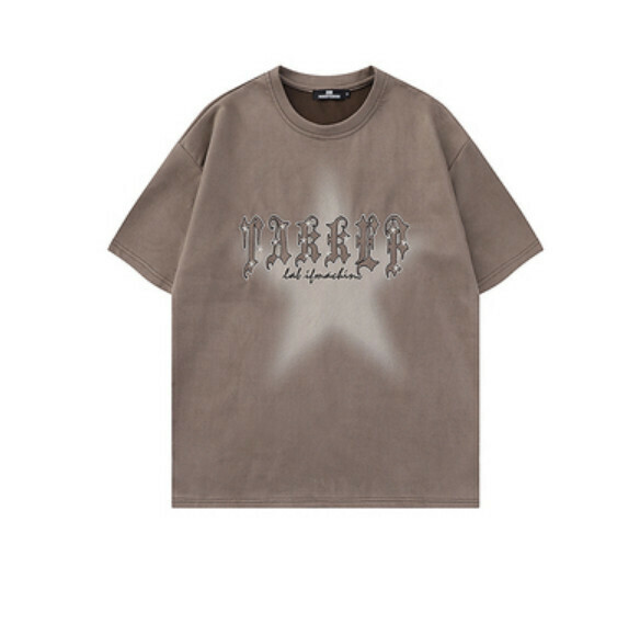 Vintage letter embroidery short sleeve T (gray) [S-XL size] [Contact customer service to confirm the shipping size after placing an order]