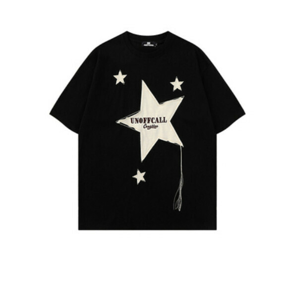 Star Patch Cotton Short Sleeve T (Black) [S-XL Size] [Contact Customer Service to Confirm Shipping Size after Placing an Order]