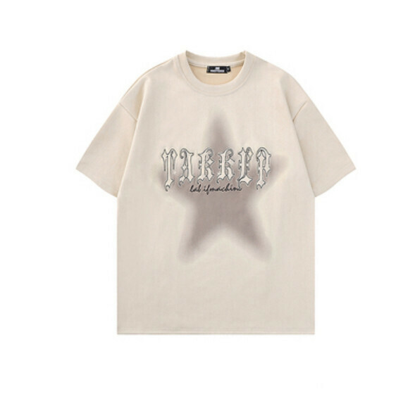 Vintage letter embroidery short sleeve T (apricot) [S-XL size] [Contact customer service to confirm the shipping size after placing an order]
