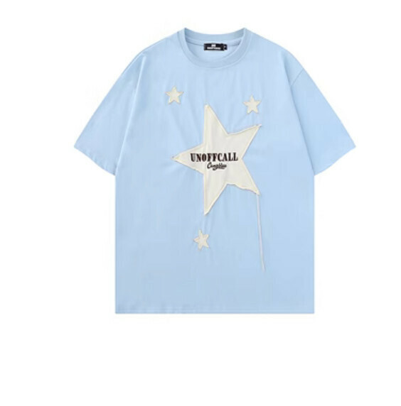 Star Patch Cotton Short Sleeve T (Blue) [S-XL Size] [Contact Customer Service to Confirm Shipping Size After Placing an Order]