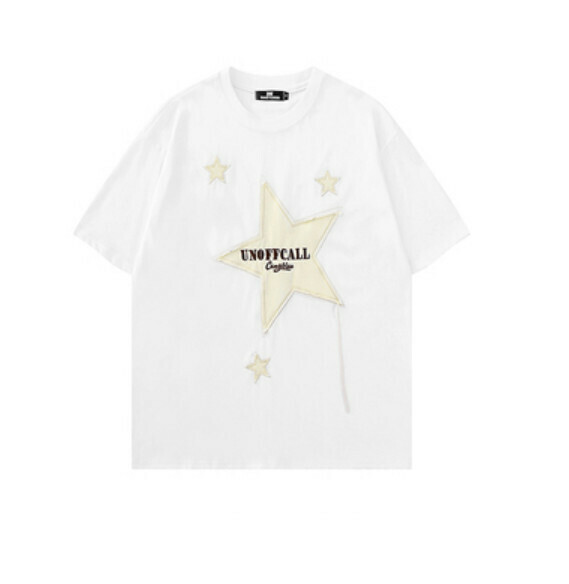 Star Patch Cotton Short Sleeve T (White) [S-XL Size] [Contact Customer Service to Confirm Shipping Size after Placing an Order]